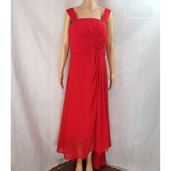 New Bridesmaid Special Occ (16W) Red Chiffon Sleeveless Pleated High-Low Dress - Picture 1 of 9